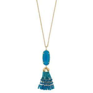 NWOT Kendra Scott Eva Gold Tone Long Pendant Necklace Aqua Blue Howlite